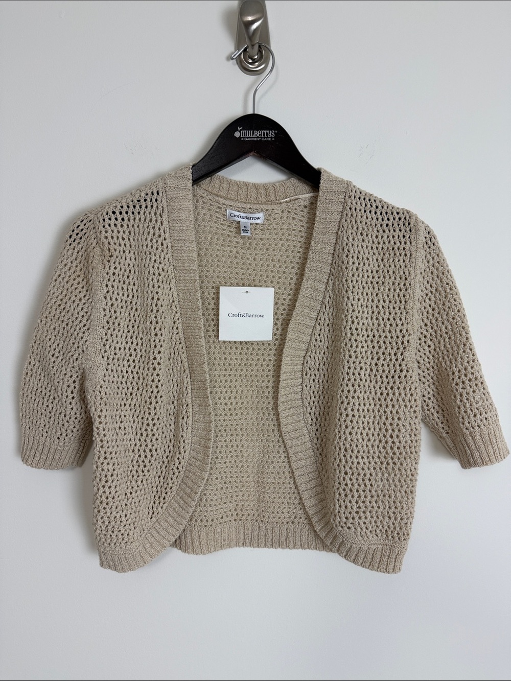 croft & barrow Beige Open-Knit Cropped Cardigan